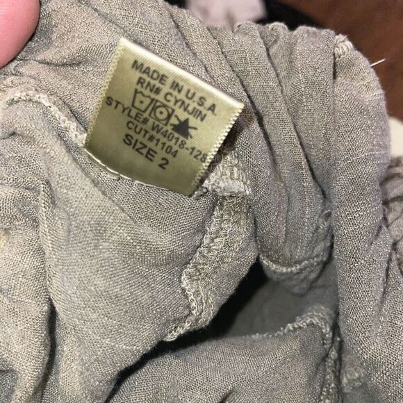 Cyn Jin Slub Cross Hatch Trousers Relaxed Womens Size 2 Stretch Waist Green - Picture 9 of 9